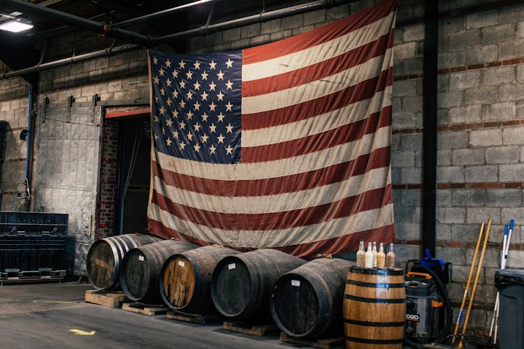 American Flag Hanging On A Wall