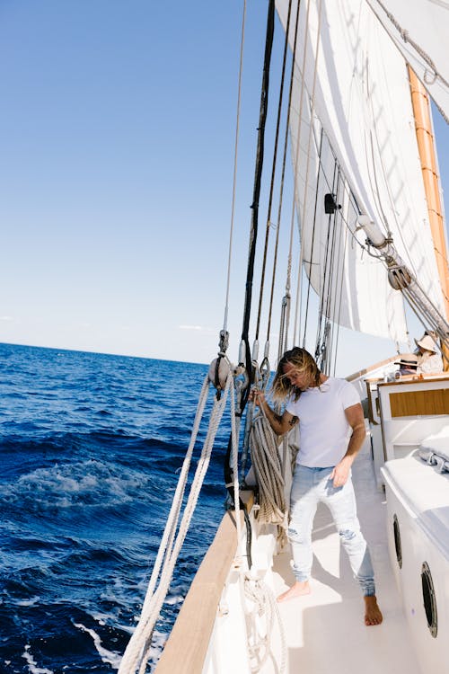 Free Man On Yacht  Stock Photo