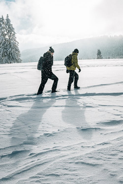 People Walking on Snow Covered Field