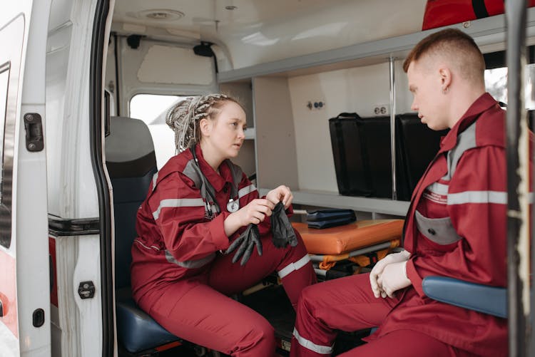 Paramedics Inside An Ambulance