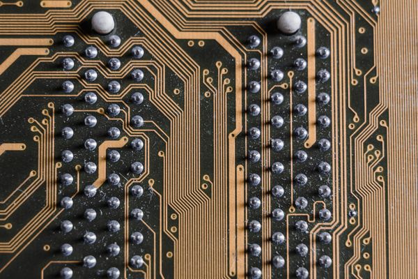 Close-up of PCB trace routing