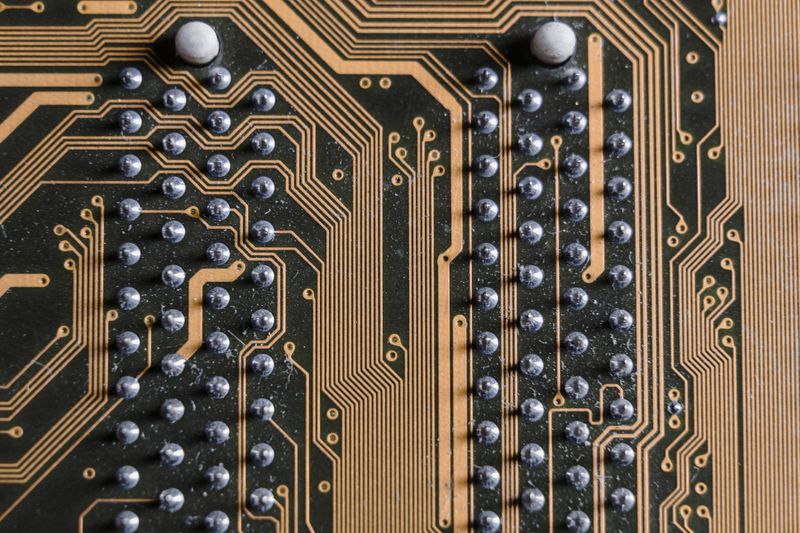 Close-up of PCB trace routing