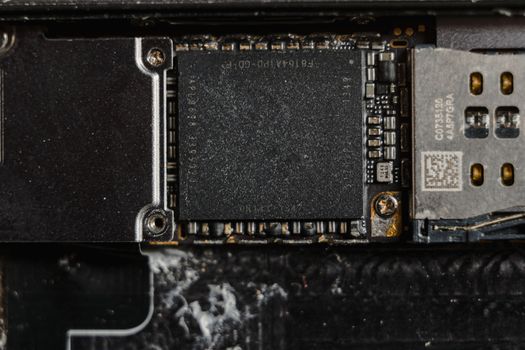 Detailed close-up of electronic circuit board components showcasing intricate design and functionality.