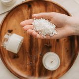 Coarse sea salt flakes on a wooden tray — Vlada Karpovich on Pexels