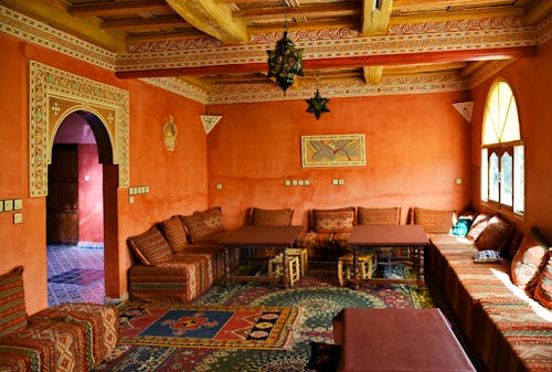Red Moroccan Interior of the Living Room 