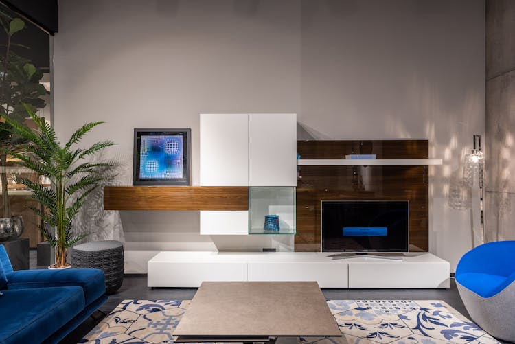 Modern Interior Of Spacious Living Room Decorated With Green Plant And Framed Picture