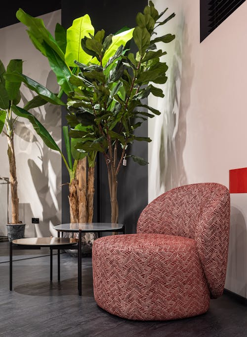 Red armchair in stylish room