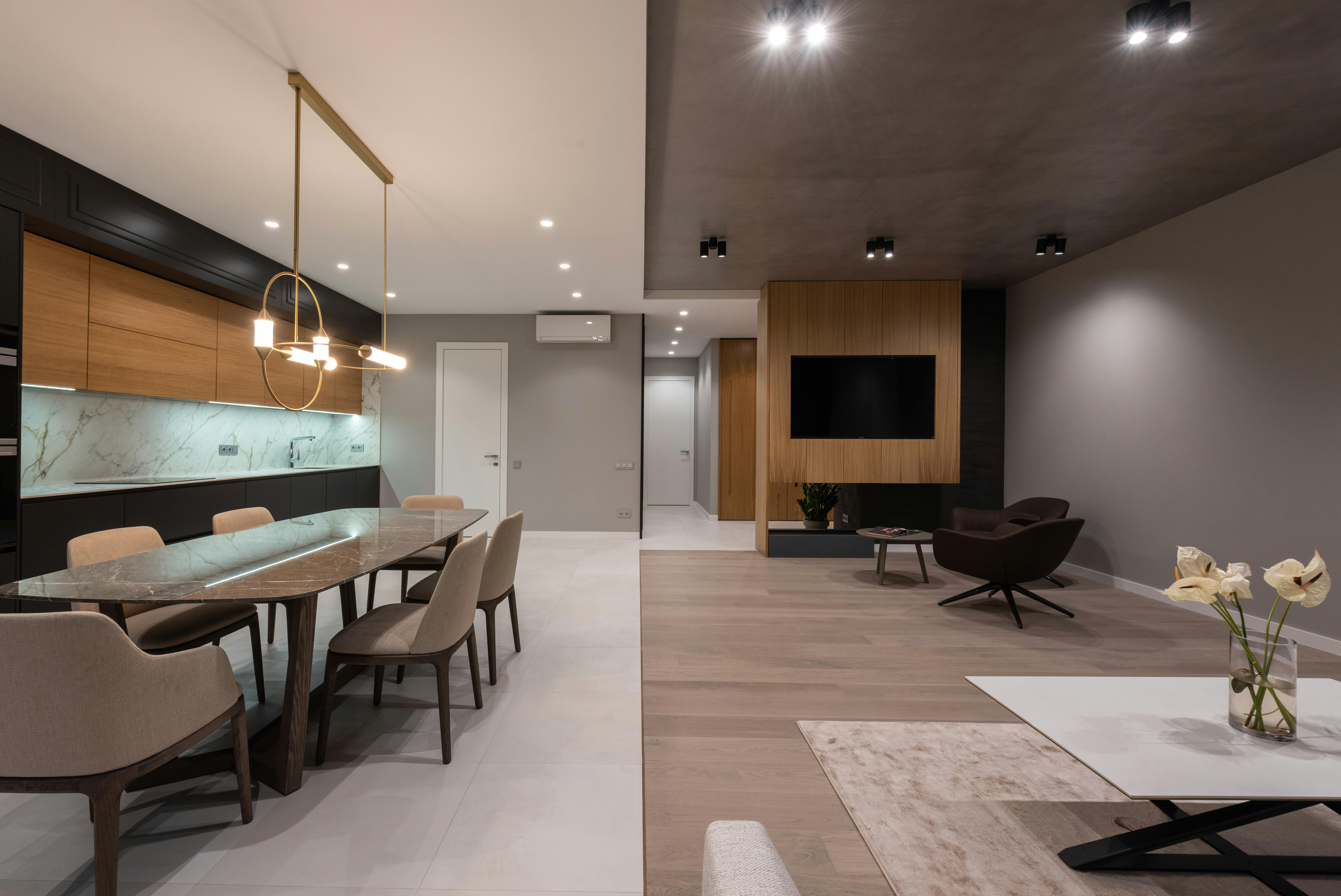 dining room with table and near open plan kitchen