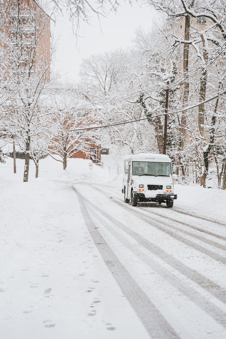 White Suv On Frosty Weather