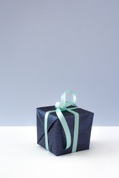 Free Blue Gift Box With Blue Ribbon Stock Photo