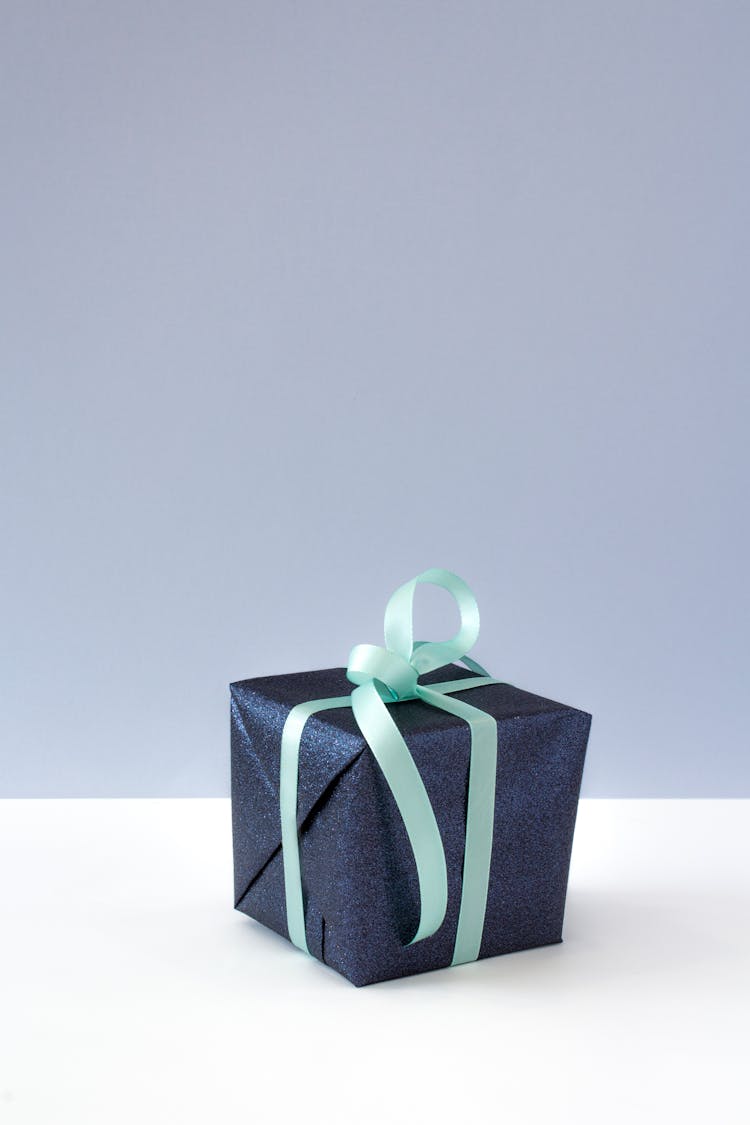 Blue Gift Box With Blue Ribbon