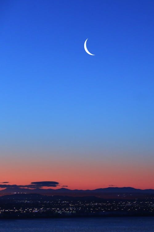 Crescent Moon on  Blue Sky