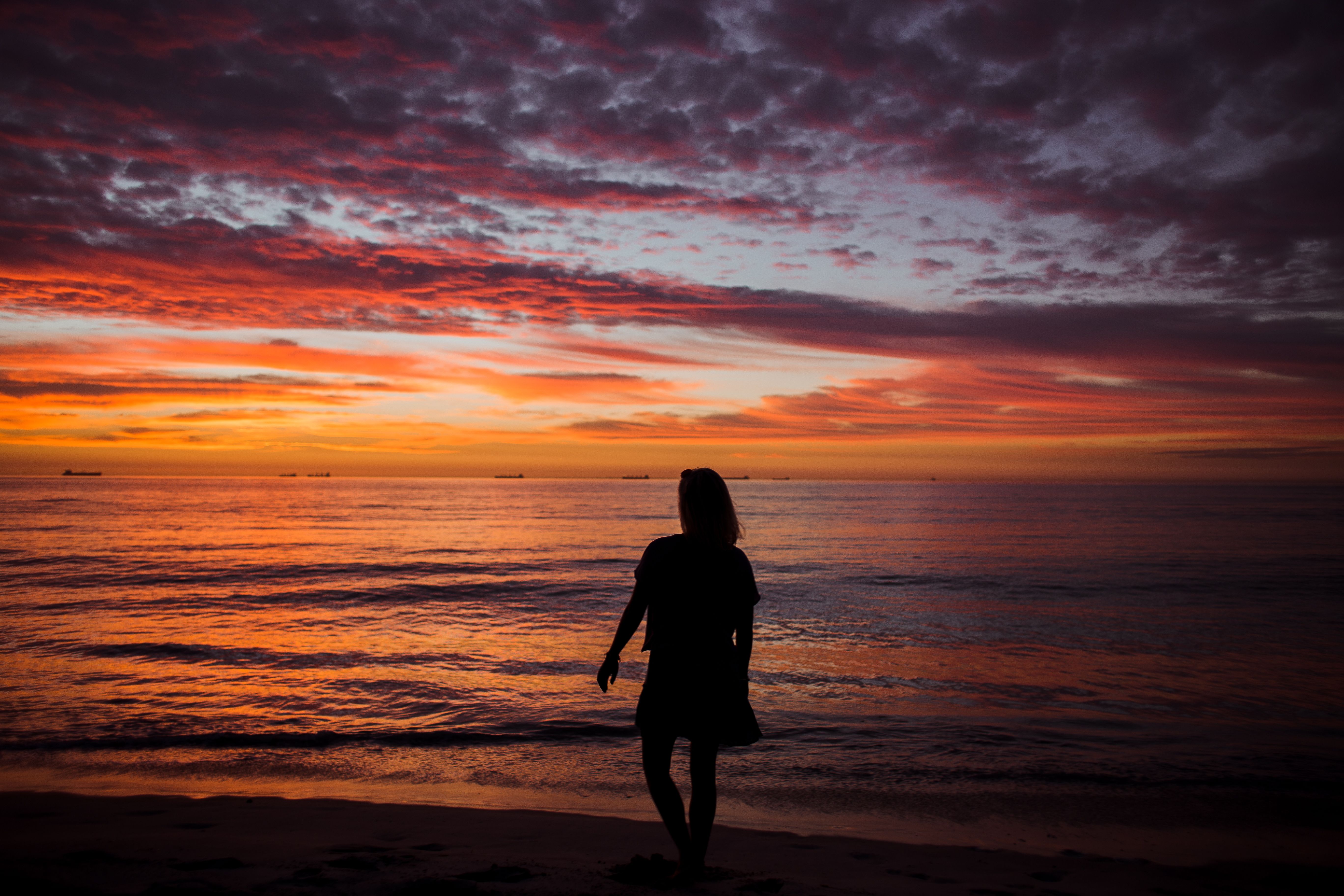 Silhouette of Woman on Sea Shore · Free Stock Photo