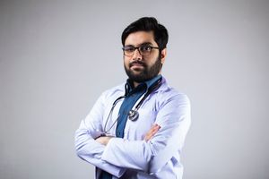 Doctor in blue scrubs