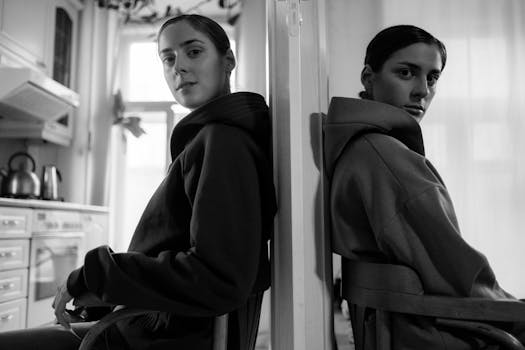 Twins in Hoodies Standing Back to Back