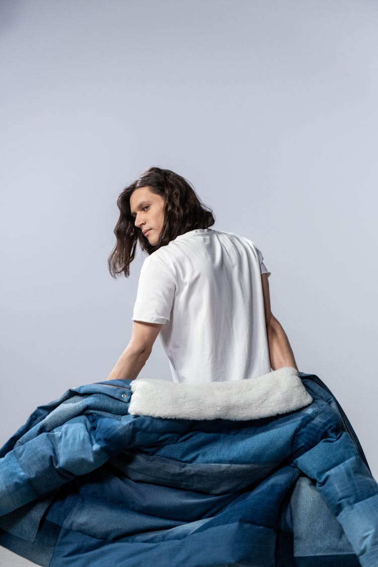 Man In White Shirt And Blue Jacket