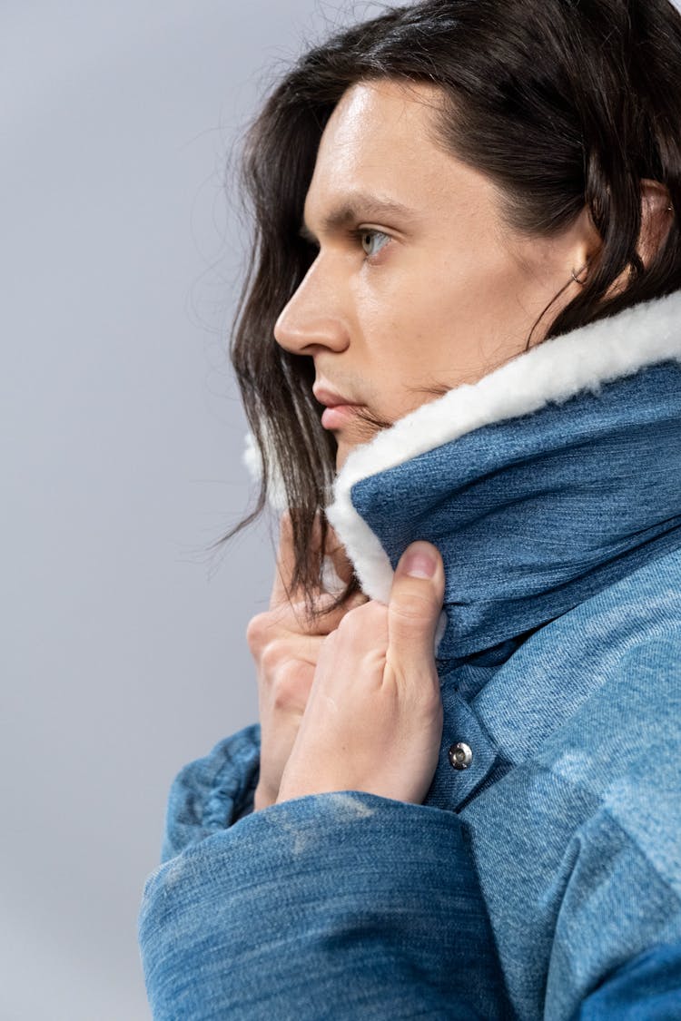 Man In Blue Denim Jacket