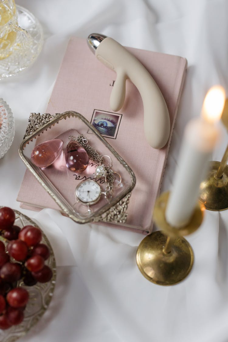 White Candles On Silver Tray