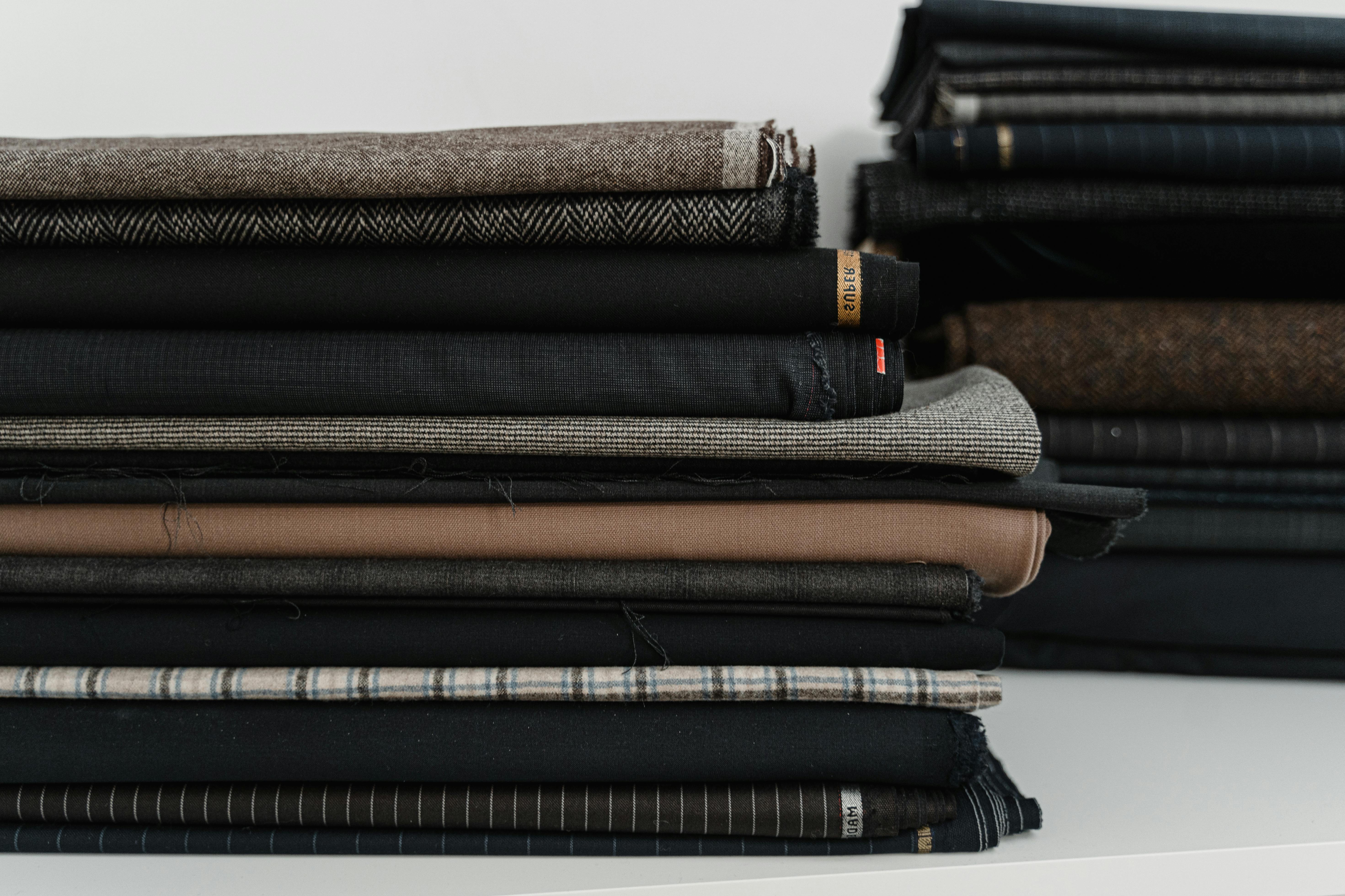 black and gray rolled textiles