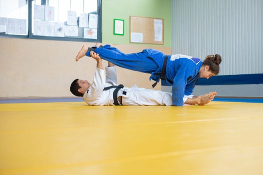 A Man and Woman doing Martial Arts Together