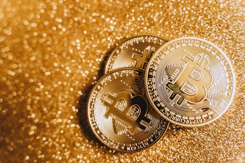 Bitcoins with a Glittery Background