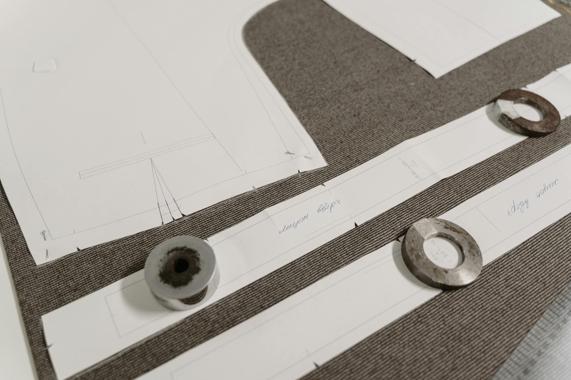 Fashion design blueprint layout on fabric, perfect for couture and tailoring projects.