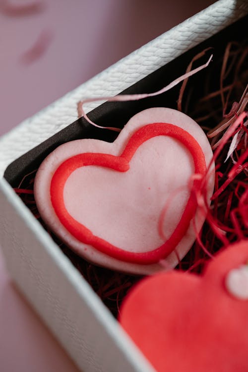 Free Vivid heart shaped cookies in gift box Stock Photo