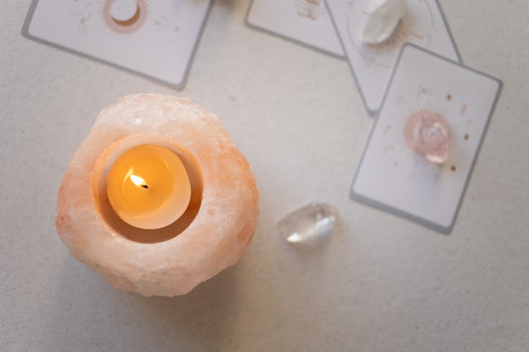 Tealight On A Himalayan Salt Candle Holder