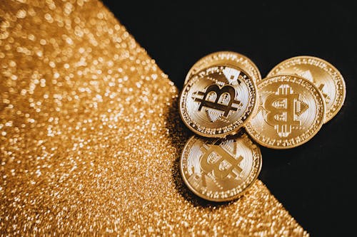 Free Close Up Photo of Bitcoins Stock Photo