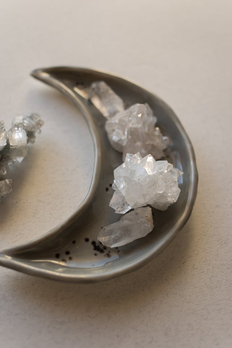 Chunks Of Crystals In Moon Shaped Plate