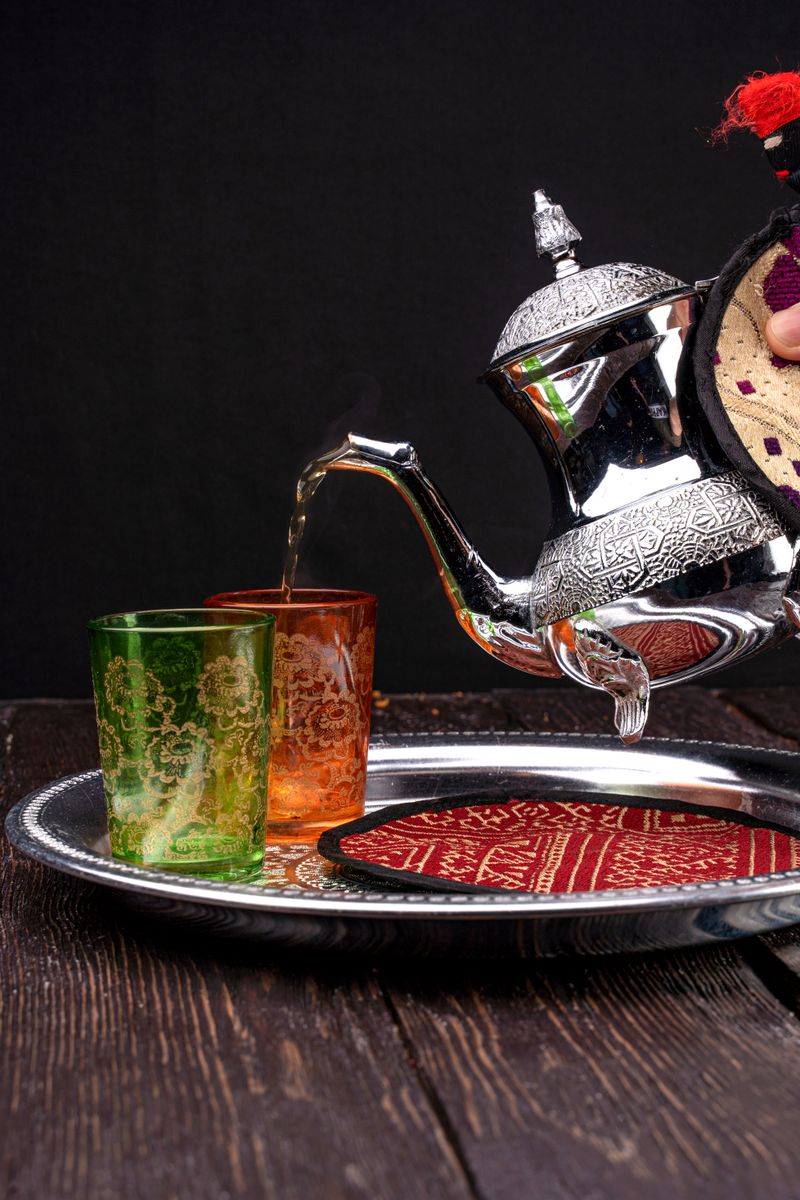 Moroccan mint tea being poured from height