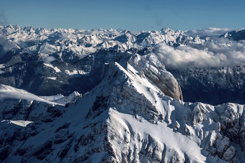 Majestic mountain range with snow in wintertime