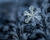 Small snowflake on woolen surface with fiber