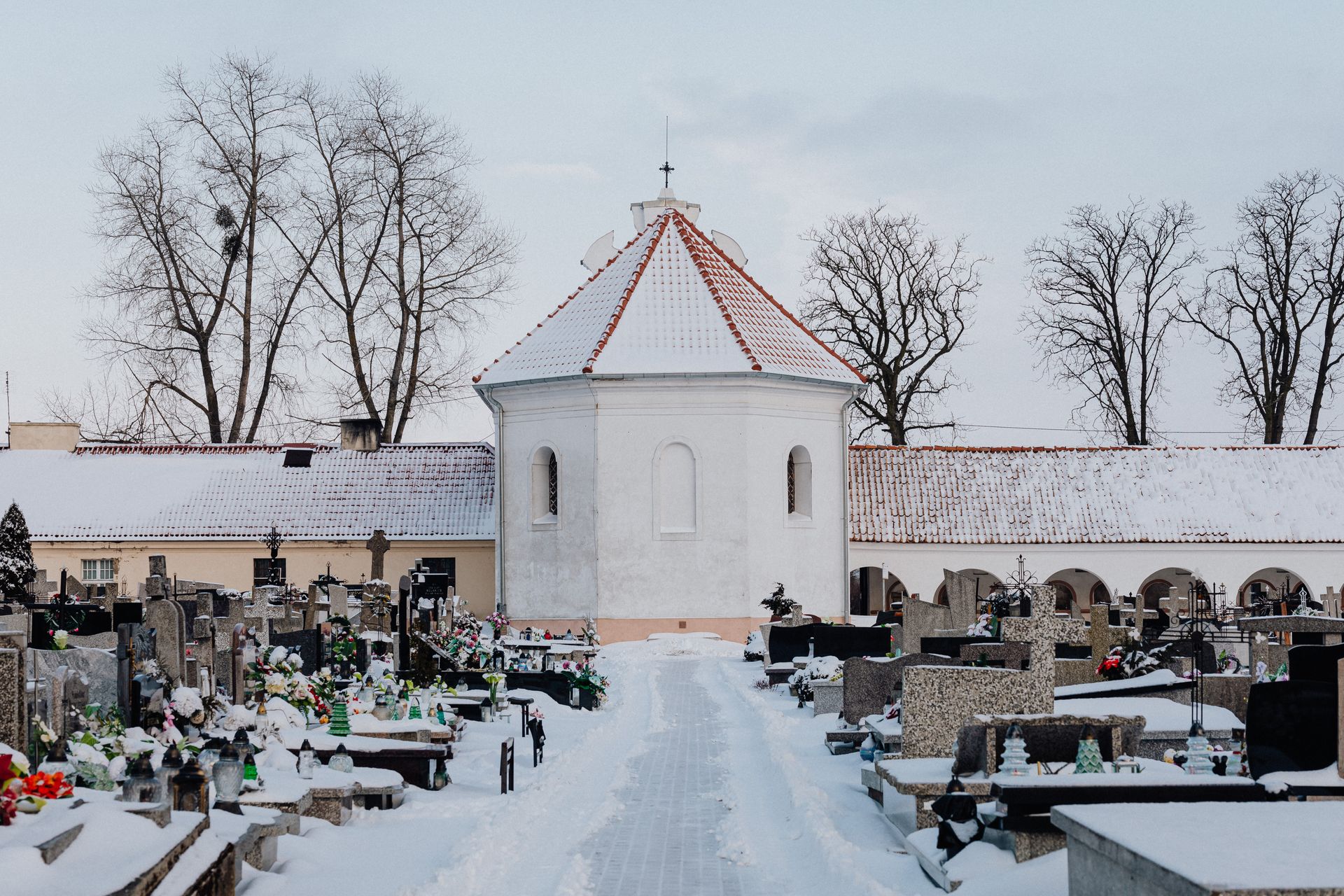 Snow in a Cemetery During Winter