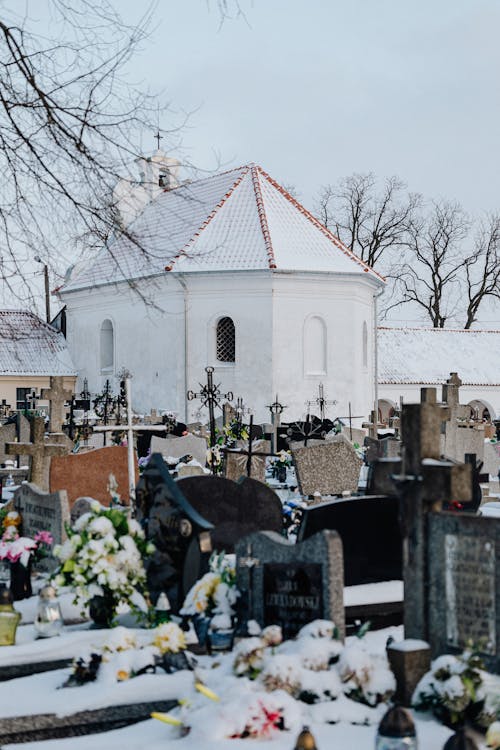 Free Graves in the Cemetery During Winter Stock Photo