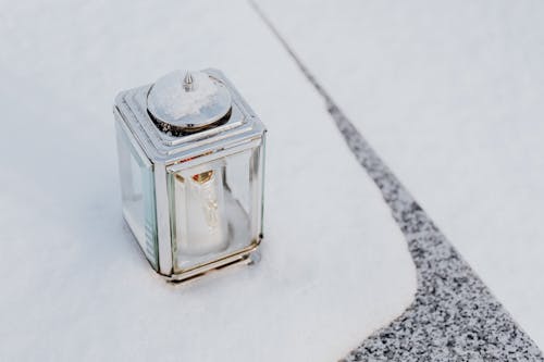  Clear Glass Candle Holder on Snow Covered Tomb