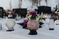 Gold and Purple Floral Vase on White Table