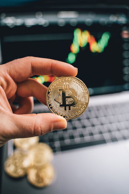 Free A Person Holding a Gold Bitcoin Stock Photo