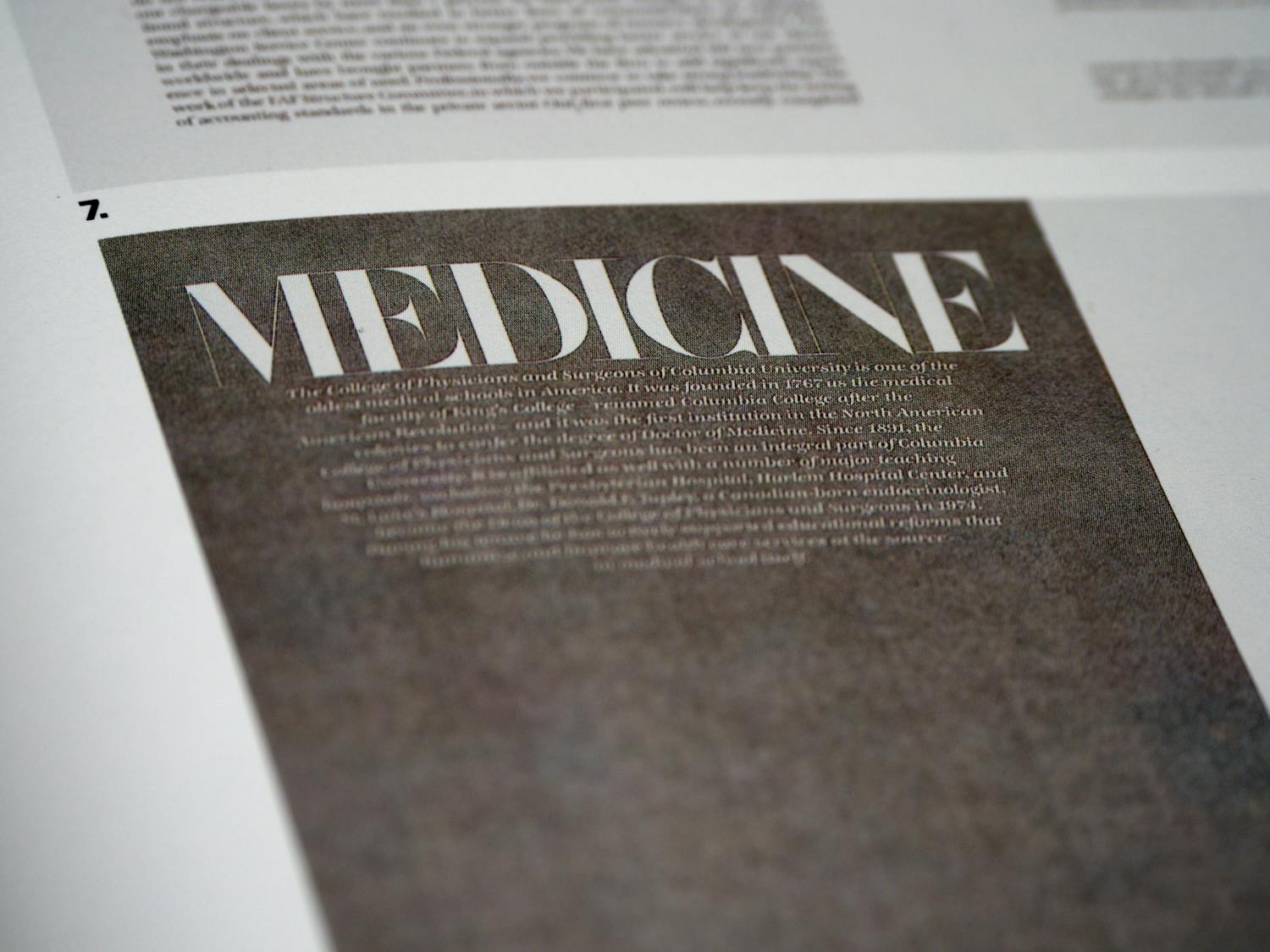 Detailed view of a printed page with the title 'Medicine'.