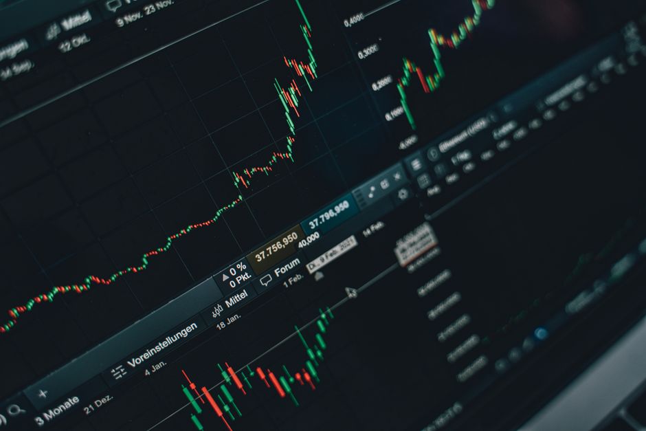 Stock market trading screen displaying financial growth charts