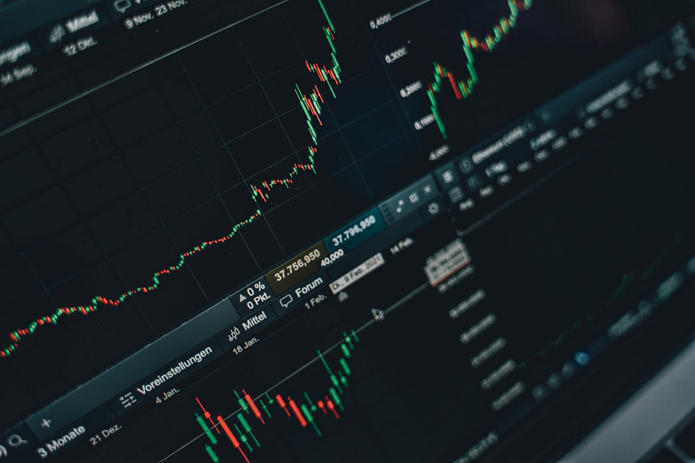 Primo piano di schermo laptop che mostra grafici lineari e a barre