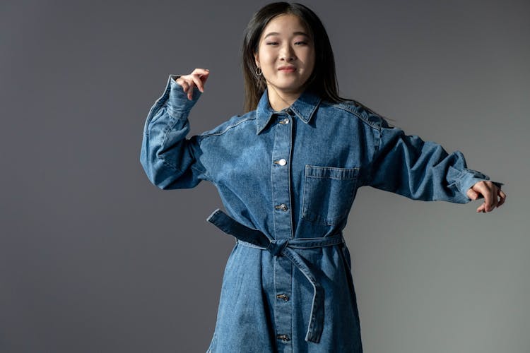 Woman In Denim Dress