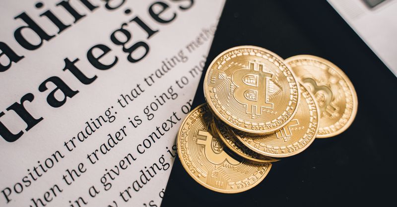 Abstract editorial data-visualization illustration in crimson, downward-flowing tones representing BTC and the broader cryptocurrency market — crypto scenario analysis.