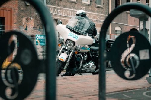 Free Metro Police officer on a motorcycle patrolling the streets of Nashville, TN. Stock Photo