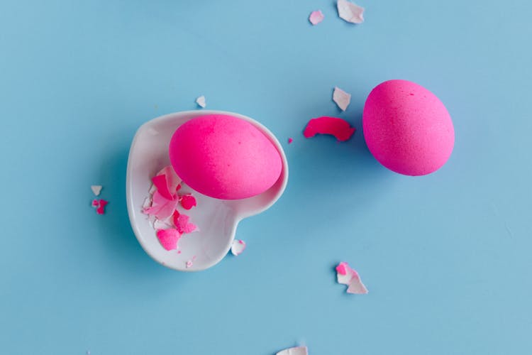 Pink Eggs On Blue Background