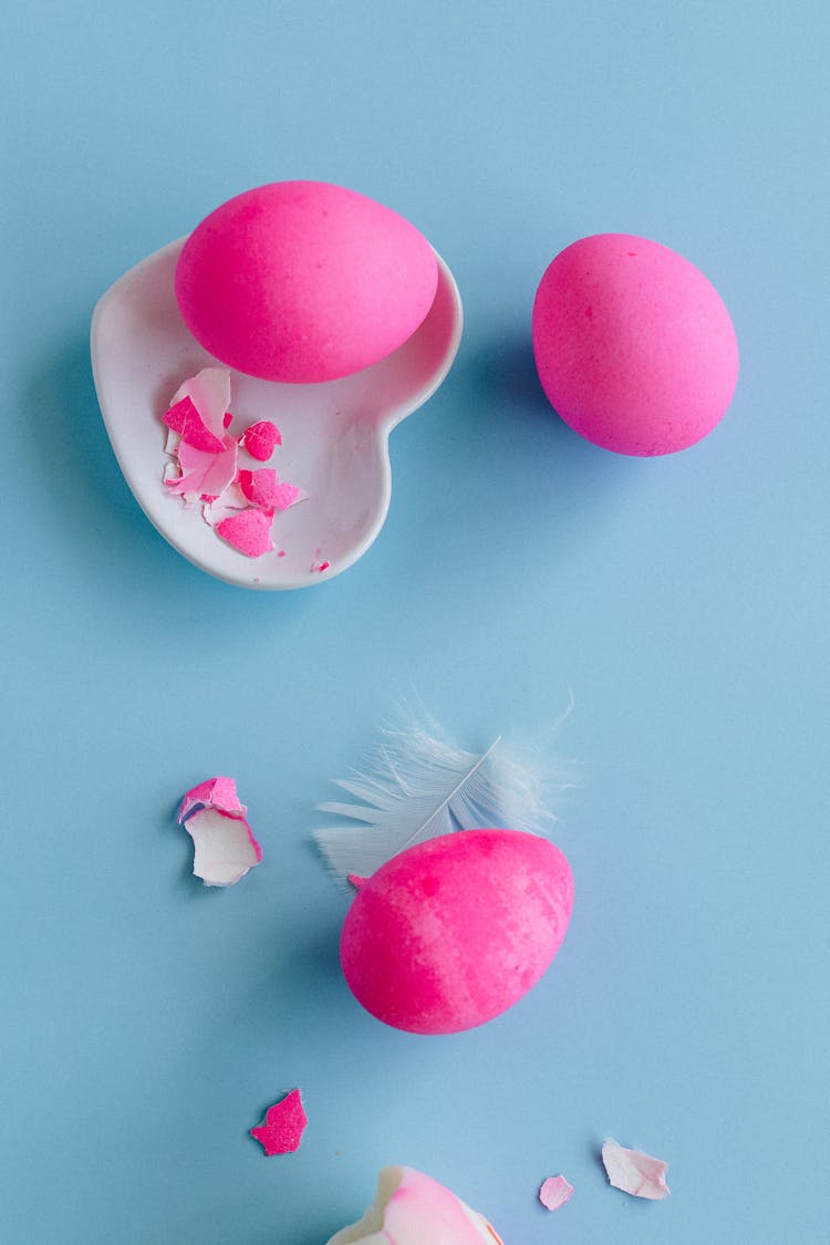 Pink Eggs On Blue Background