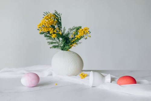 Pink and Red Eggs on the Table