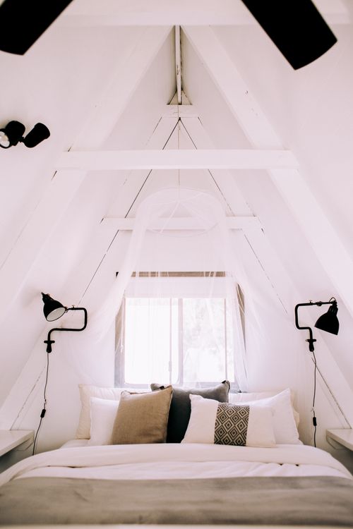 Free Contemporary Bedroom Design in the Attic Stock Photo