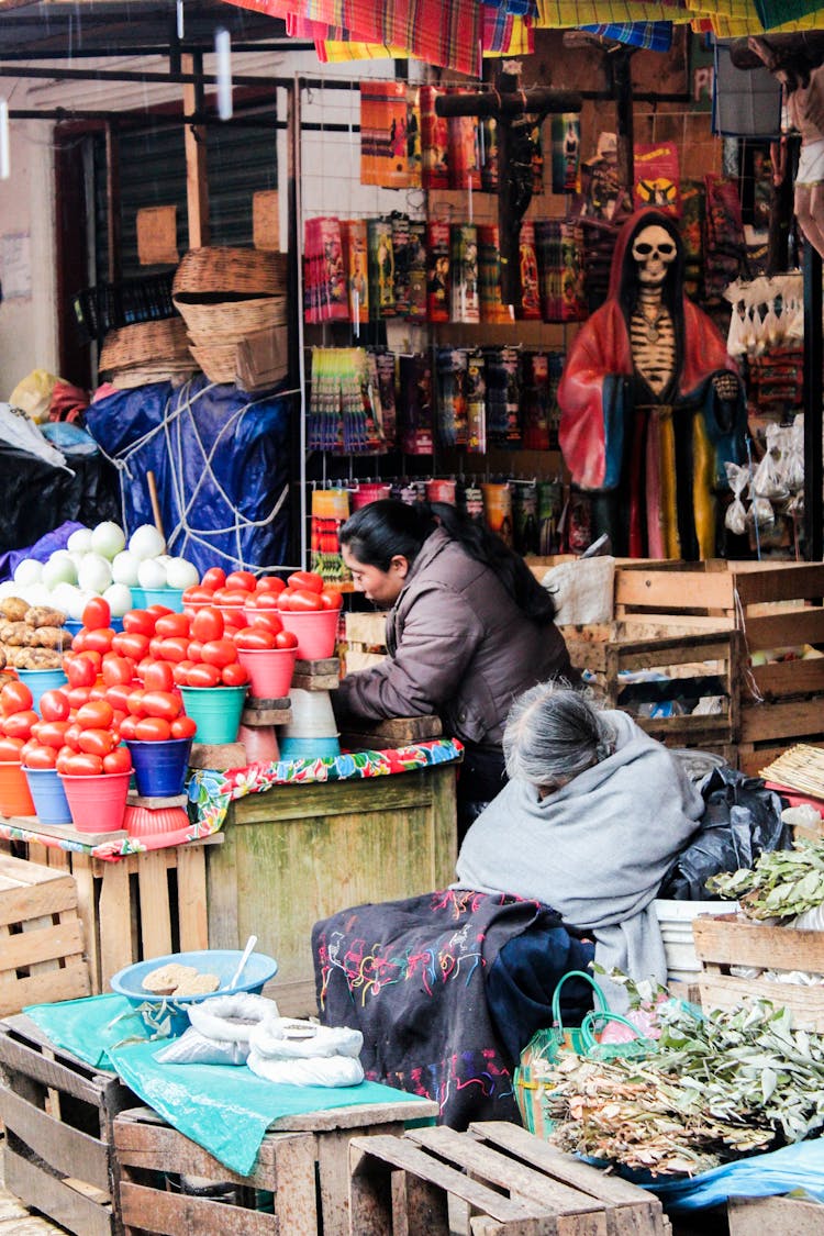 Women Sellers On Street Market, San Cristobal De Las Casas, Mexico