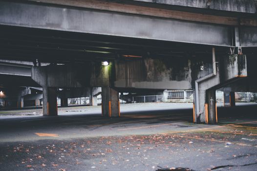 Modern massive bridge on street